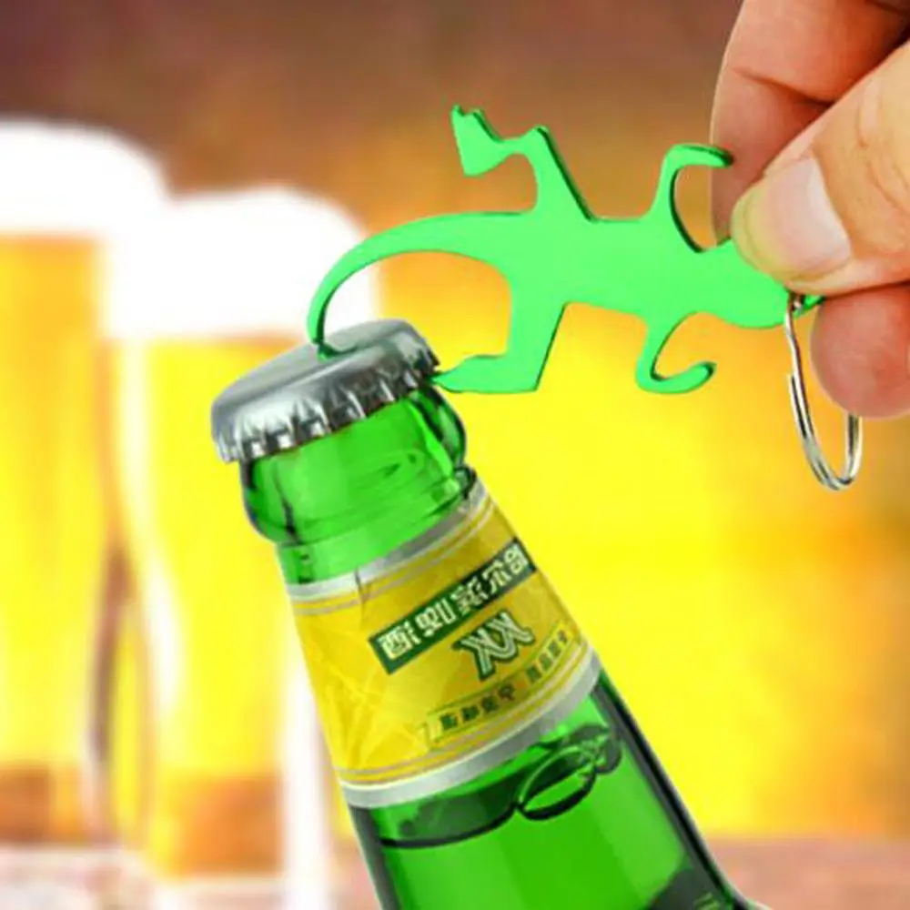 Multifunction Novelty Beer Lizard Shape Alloy Keychains Corkscrew Bottle Opener Keys Ring Openers