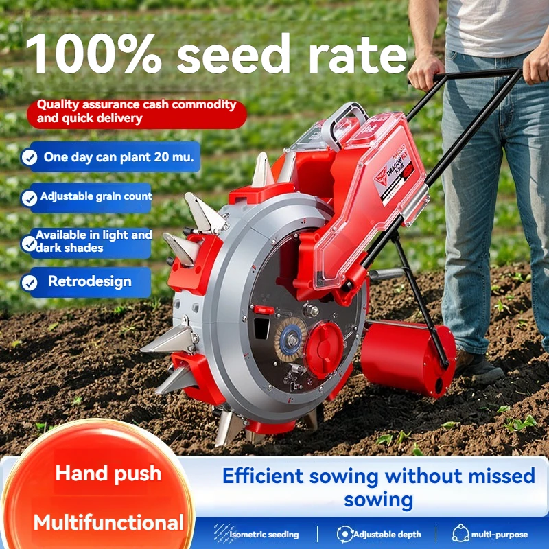 

The new multi-functional reversible seeder, designed as a hand-pushed precision seeder and roller seeder, is suitable for planti