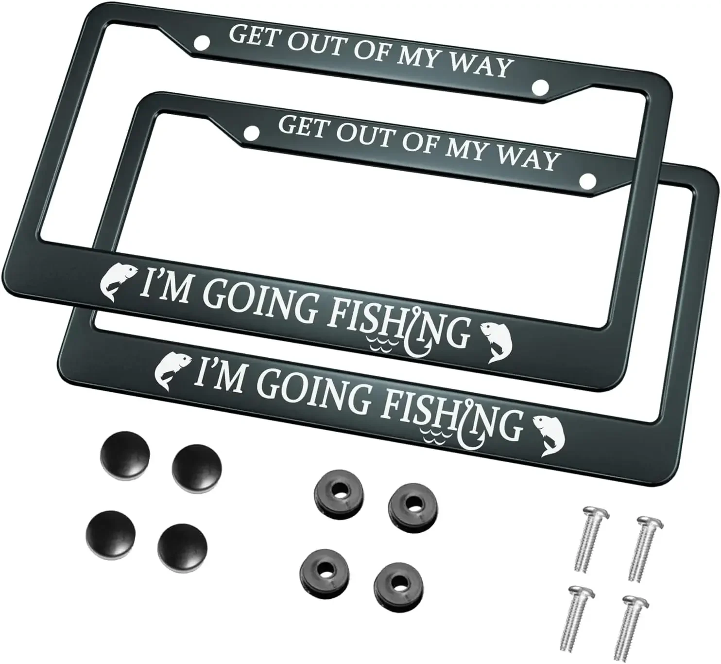 I'm Going Fishing Pattern License Plate Frame 2 Pack License Plate Holder with 2 Holes Car Tag Frame for Women Men US Vehicles