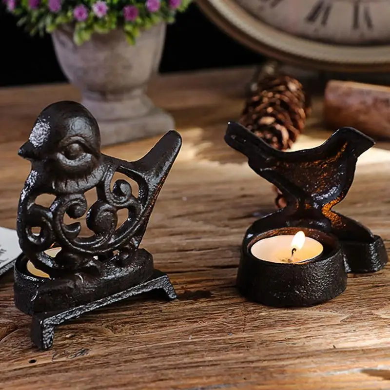 Cast Iron Candle Holder Decorative Owl Bird Table Centerpiece Art Crafts Candlestick Ornaments For Bedroom Living Room Dining
