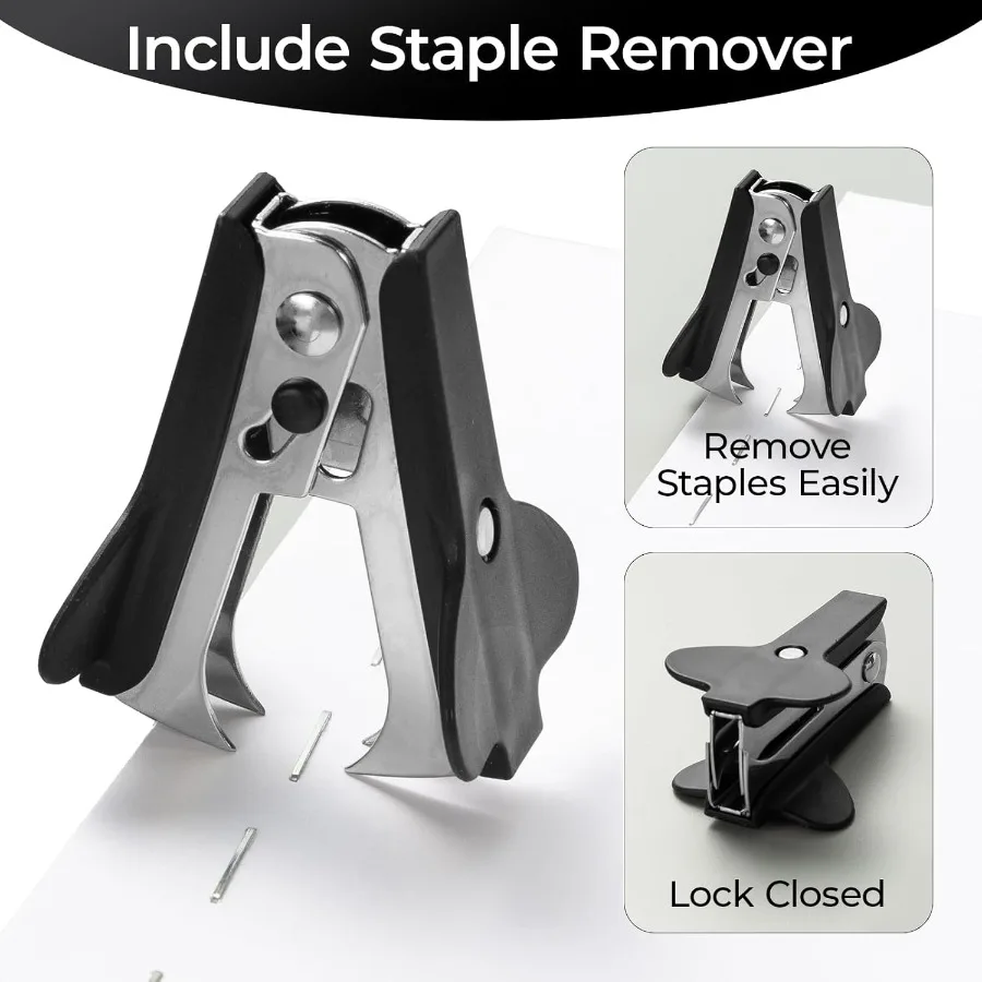 Desktop Stapler with 100 Staples and Remover 25 Sheet Capacity Two Binding Modes Basic Stapler for Office School Home Black