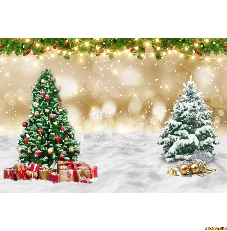 หิมะฤดูหนาว Snowfield ต้นคริสต์มาสฉากหลังเด็กภาพครอบครัว Xmas Party การถ่ายภาพพื้นหลังตกแต่ง Photo Studio Props