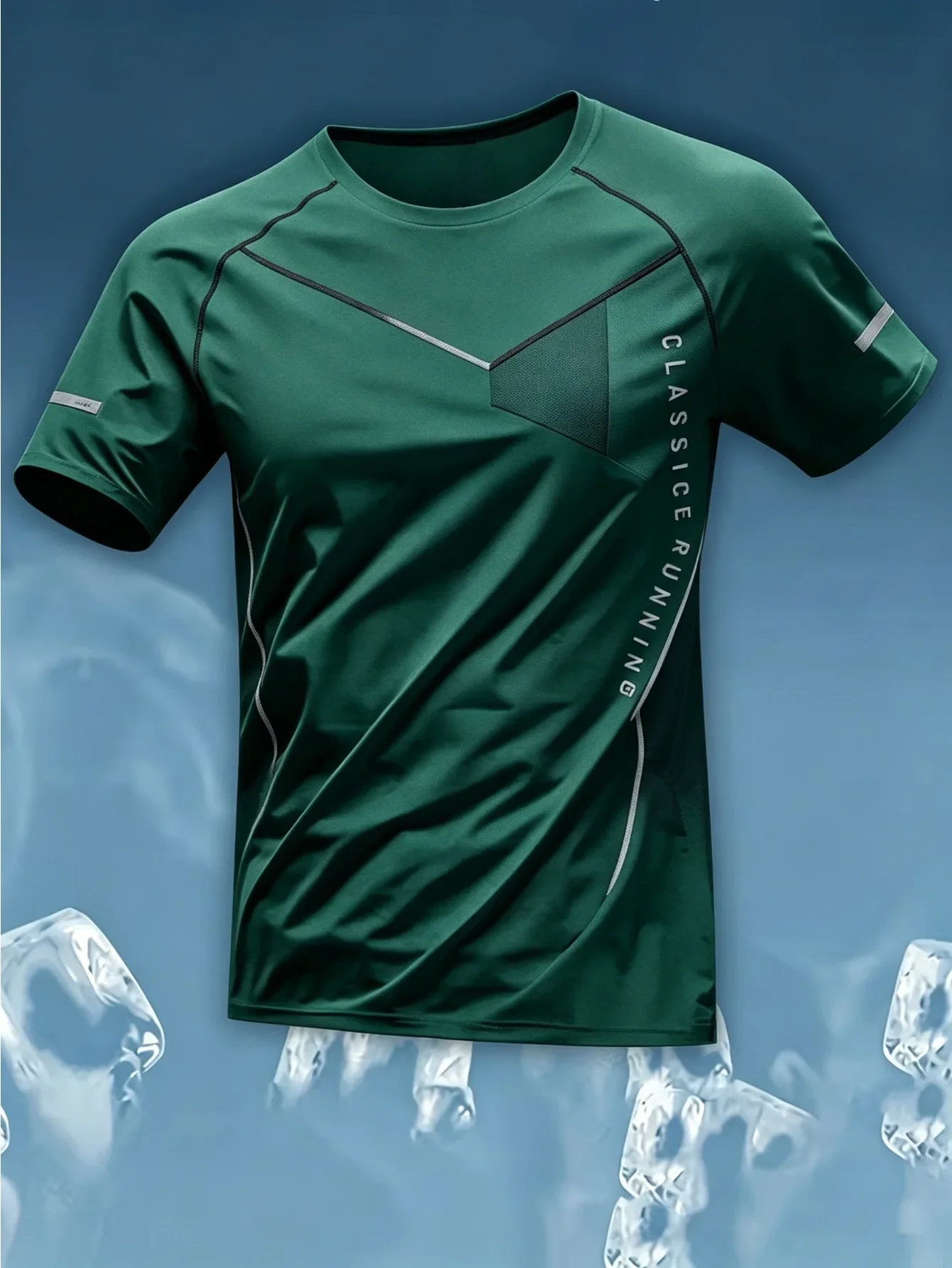 Neues Herren-Sport-T-Shirt mit 3D-Grafikdruck, kühlendem Effekt, schnelltrocknend, atmungsaktiv, kurzärmelig, ideal zum Laufen, Badminton und Training. – Detail 4