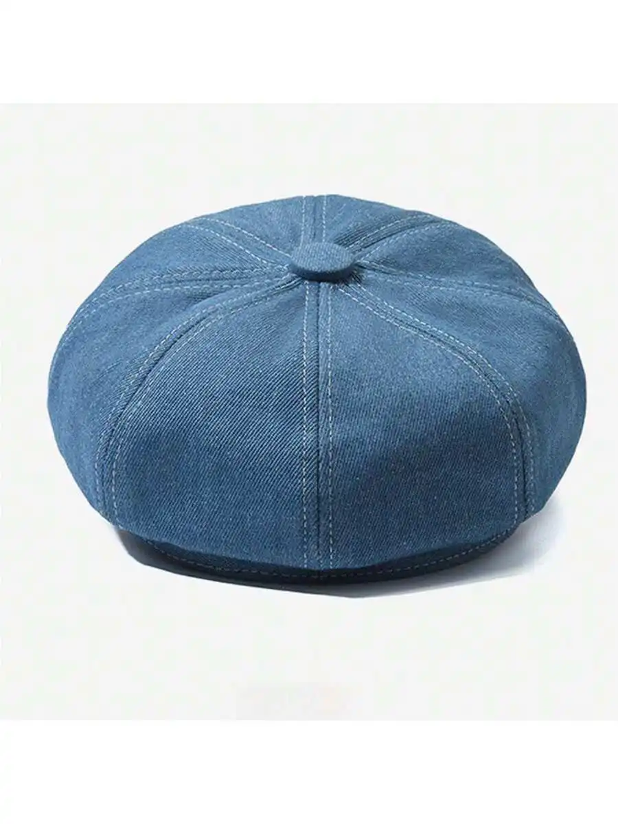 

Womens Denim Newsboy Cap 8 Panel Octagonal Beret Hat