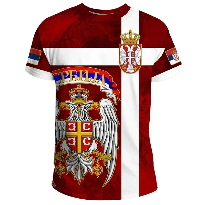 Serbia Flag Graphic T Shirts Fashion Serbian National Emblem 3D Printed T Shirt For Men Streetwear Sports Oversized Tshirt Tops