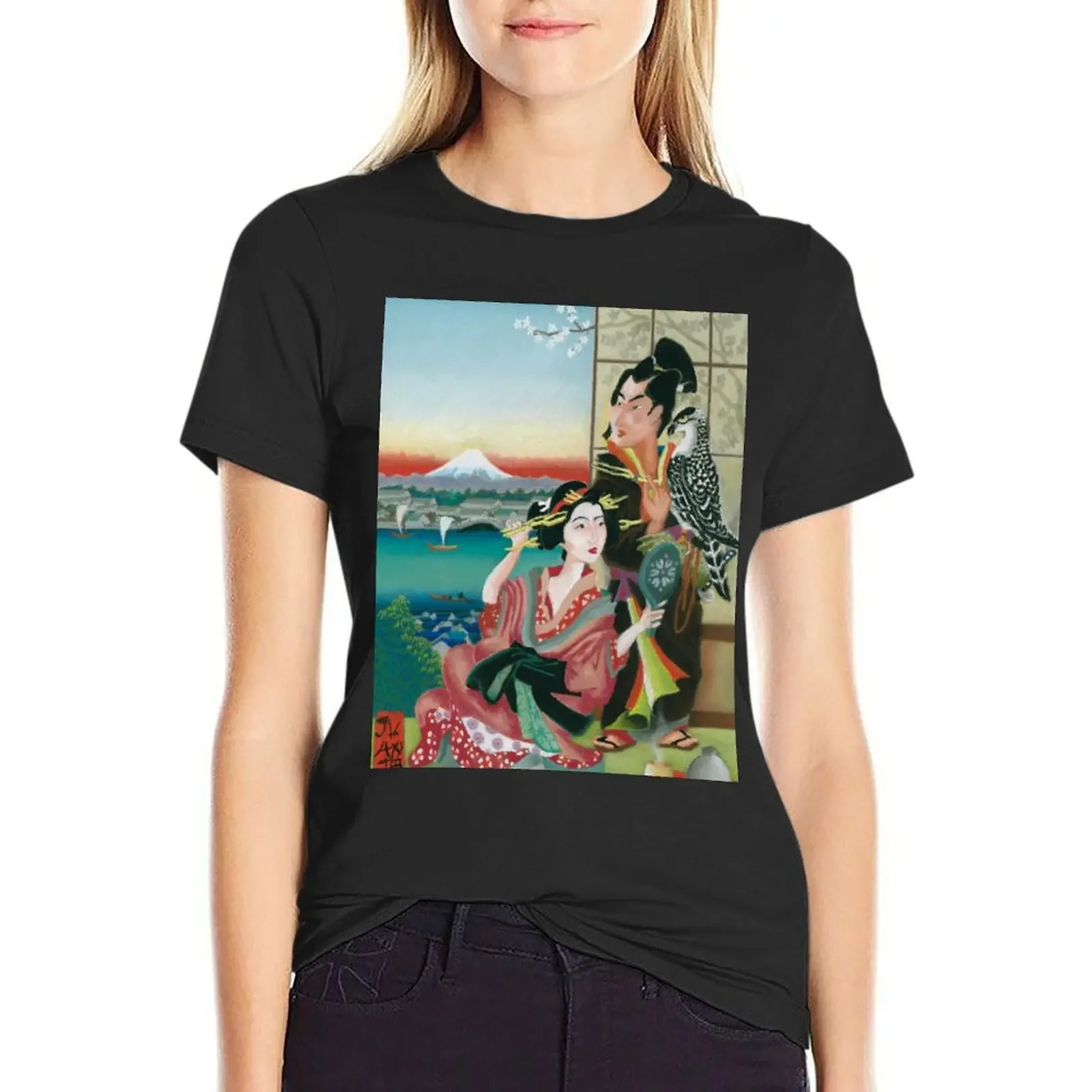 

Japan print, pastel tribute to ukiyo-e T-Shirt new edition cute clothes graphics heavyweights fashion woman blouse 2025