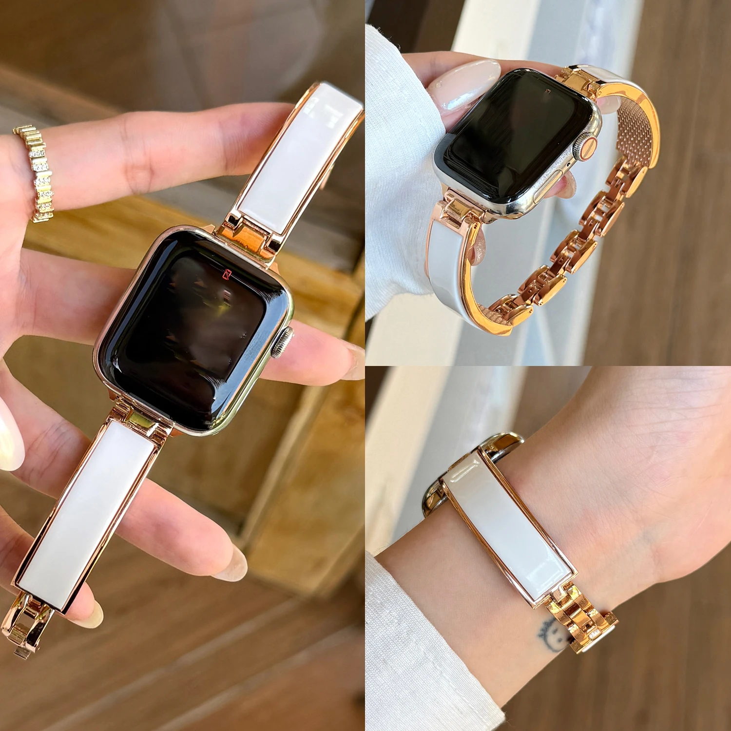 

Усовершенствованный изогнутый металлический ремешок из смолы для Apple Watch S10 46/42/44/45/41/40/38 мм, женский ремешок для IWatch, полный диапазон Ultra 49 мм