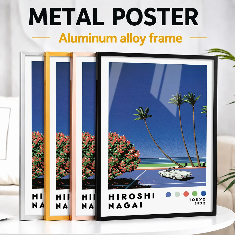 Hiroshi Nagai Tokyo 1973 Framed Metal Print Customized Photo Scenic Postcard Style Wall Art For Living Room Housewarming Gift