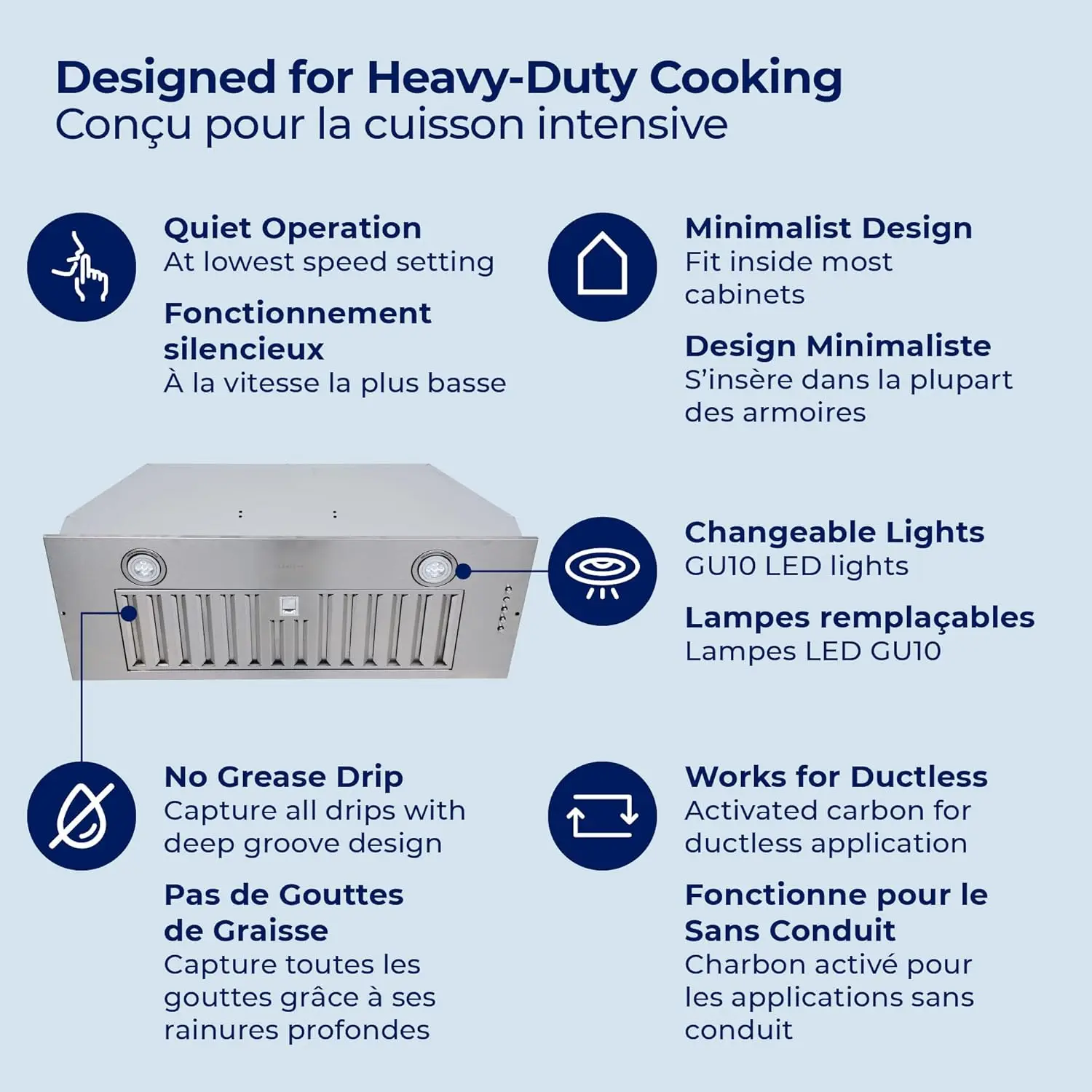 Hood Insert 30 Inch, Hood Vent for Kitchen | Low Noise Performance, Diswasher - Baffle Filters, LED Lamps, Stainl