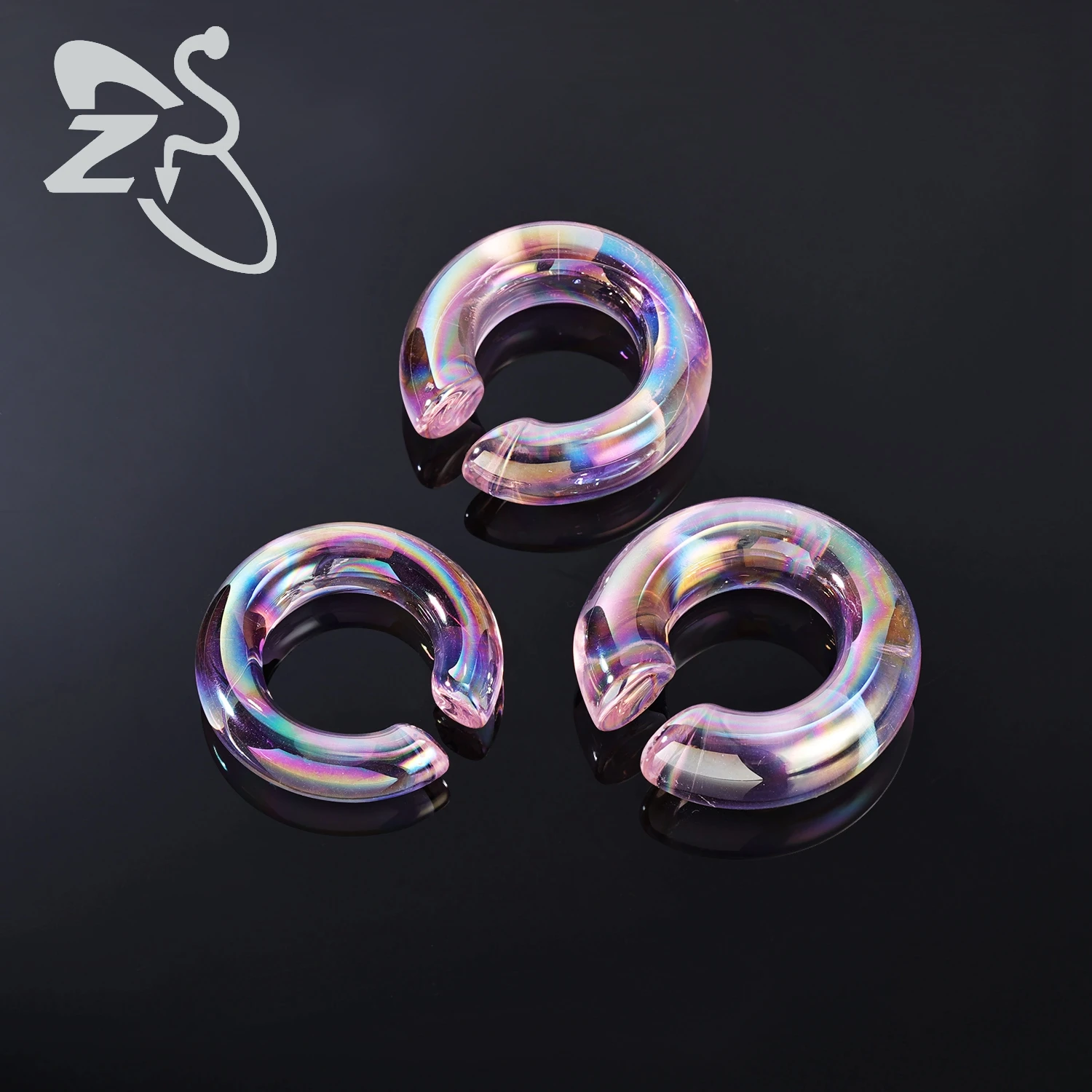 ZS 1PC 8-12mm Glass Ear Tunnels Plugs Apers And Tunnels Blue Pink Color Ear Stretching C Shape Ear Gauges Body Piercing  Jewelry