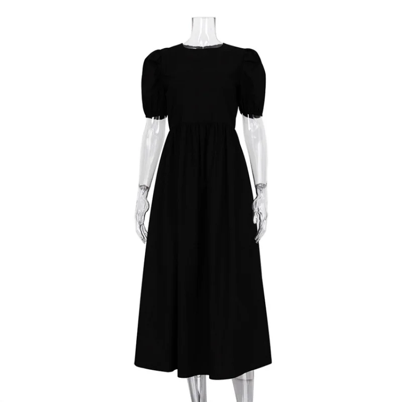 Women's Short Sleeve Mid-Length Dress, Elegant Black Dress, Round Neck, Wholesale Supplies, Wlj, New, 2024