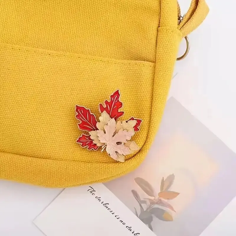 Trendy Red Maple Leaf Metal Brooches For Women Men Crystal Plant Brooch Party Birthday Winter Jewelry image 3