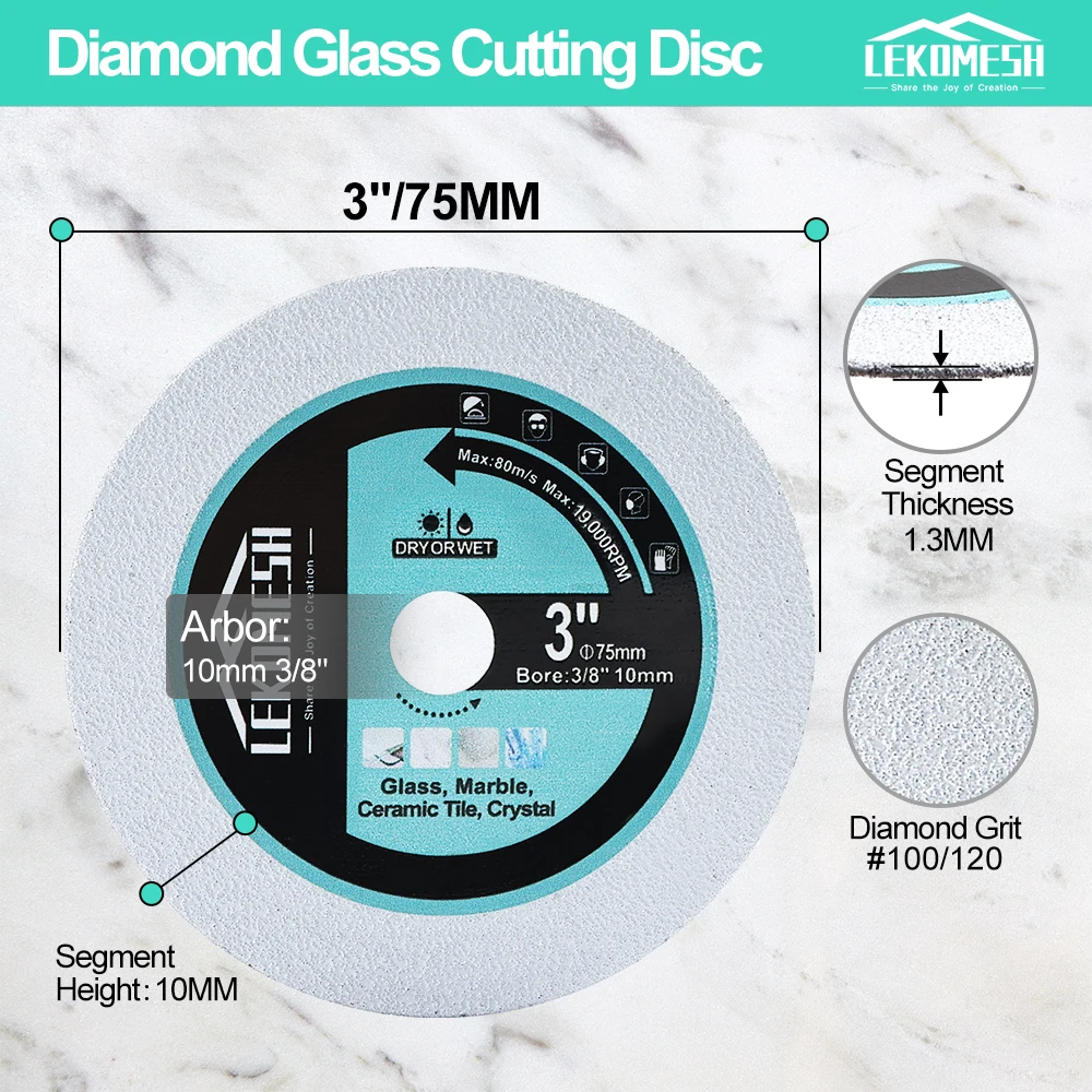 LEKOMESH 1pc 75/100/115/125mm Glass Cutting Disc for Jade Crystal Wine Bottle Marble Ceramic Tile Cutter Diamond Saw Blade