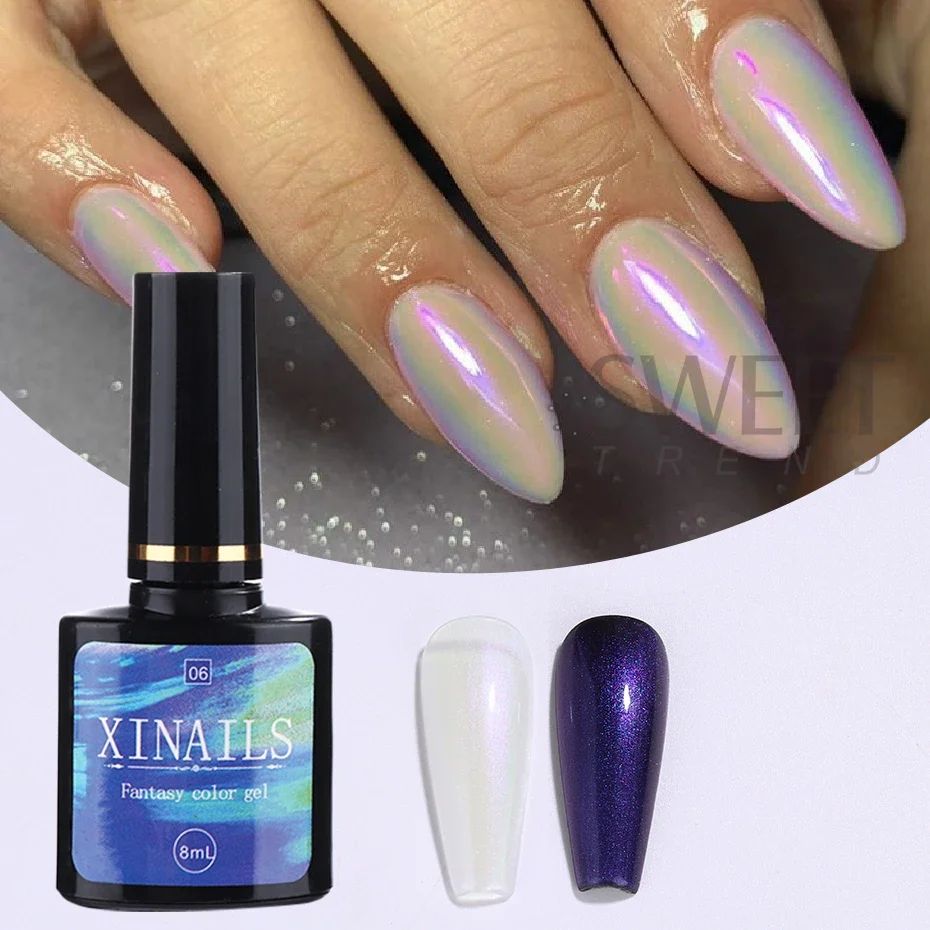 8ml Aurora Top Coat Gel Nail Polish Iridescent Pearl Effect Top Coat Long Lasting Manicure Soak Off UV Nail Gel Manicure Varnish