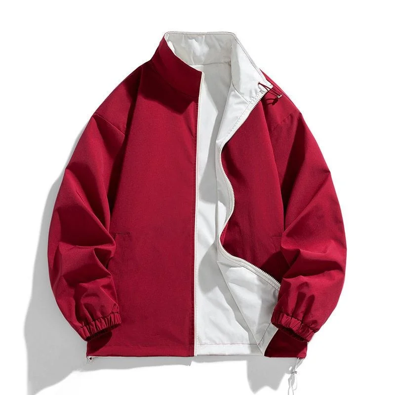 

Double-Sided Wear Loose Fashionable Casual Trendy Stand Collar Color Youth Jacket Urban Style Long Sleeve Zipper Closure