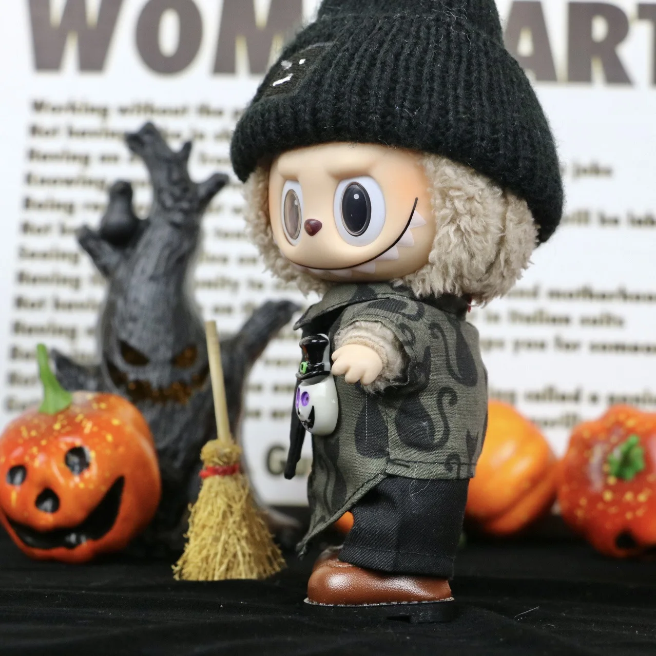 17 سنتيمتر دمى الملابس ل Labubu الزي اكسسوارات الجلوس حفلة الهالوين خدعة أو علاج سلسلة ملحق قميص القط الأسود #3