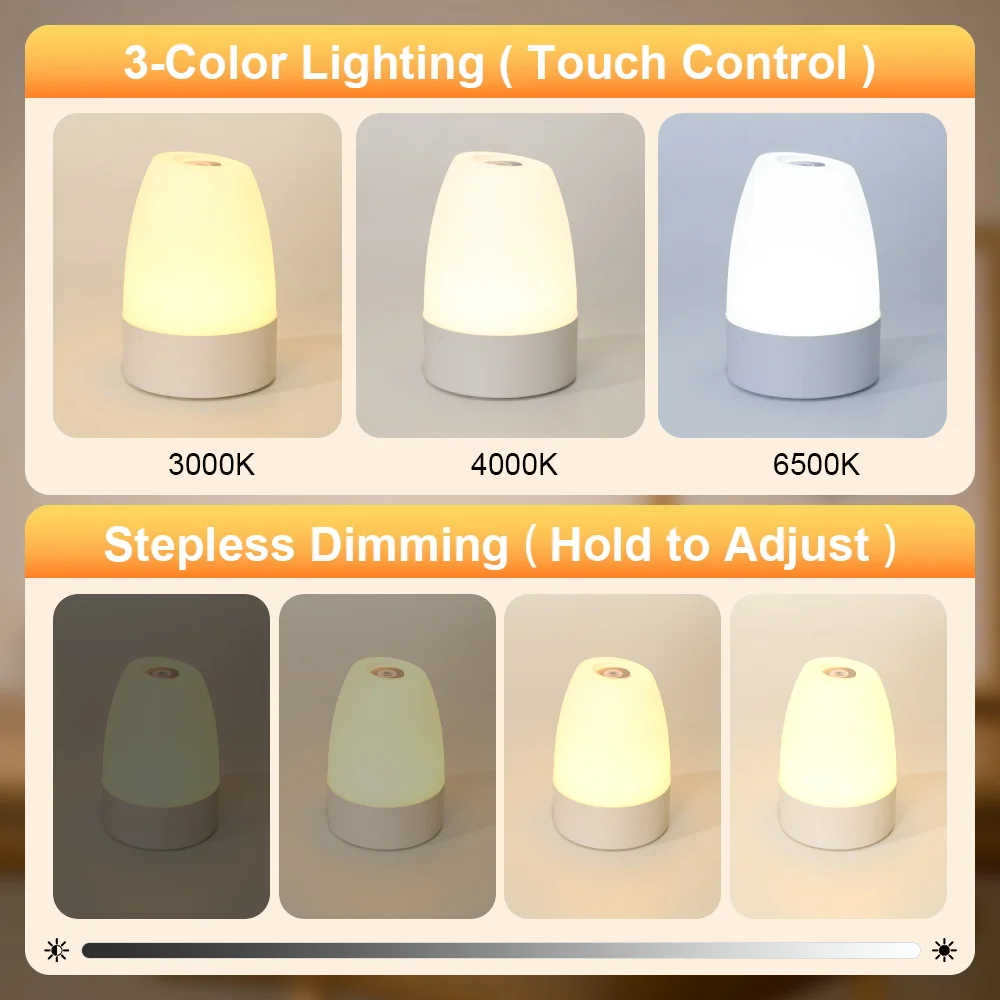 Touch Night Light USB Portable Charging Lamp Three Colors Dimmable Small Bedside Table Lamp For Home Children Room Bedroom