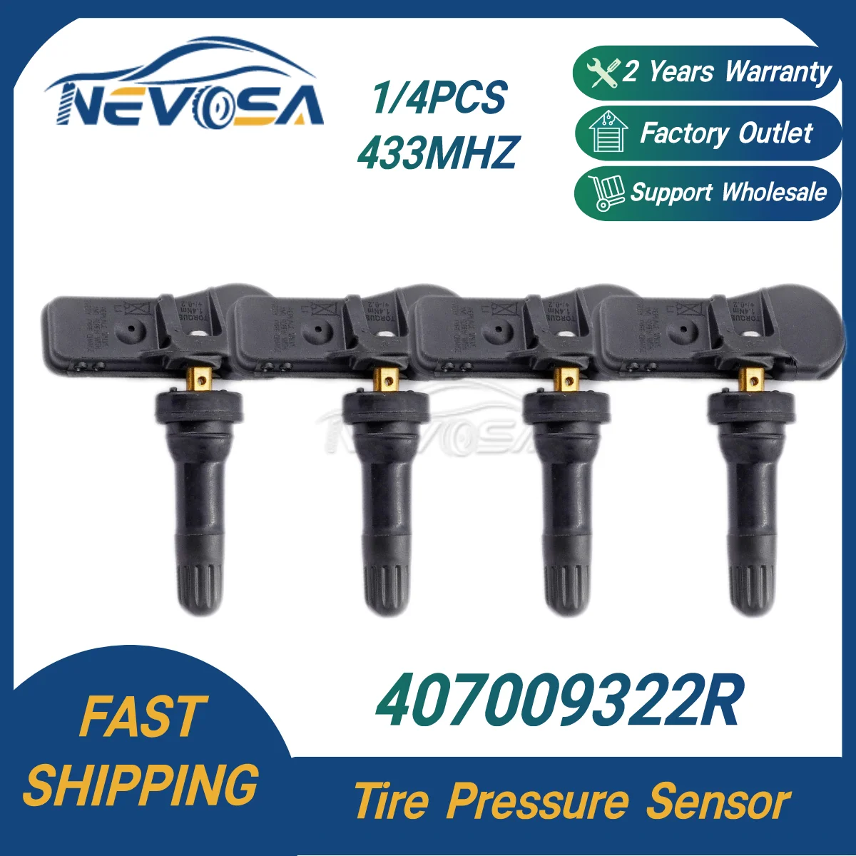 Nevosa TPMS Sensor 40700-9322R For Dacia Fiat Lada Renault Opel Smart Forfour 407009322R 407001628R 433MHZ Tire Pressure Sensor