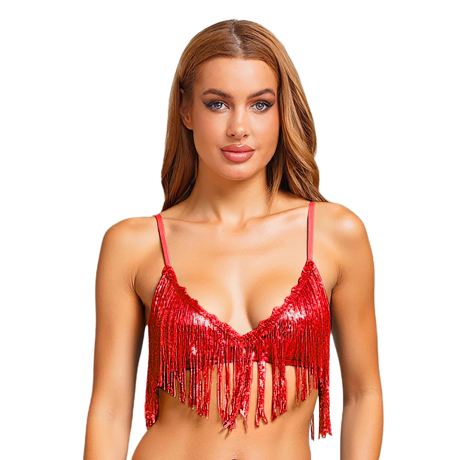 

Sexy Sequin Fringe Bralette Top – Womens No-Pad Wireless Bra with Swing Tassels for Belly Dance Disco & Clubwear Dancewear