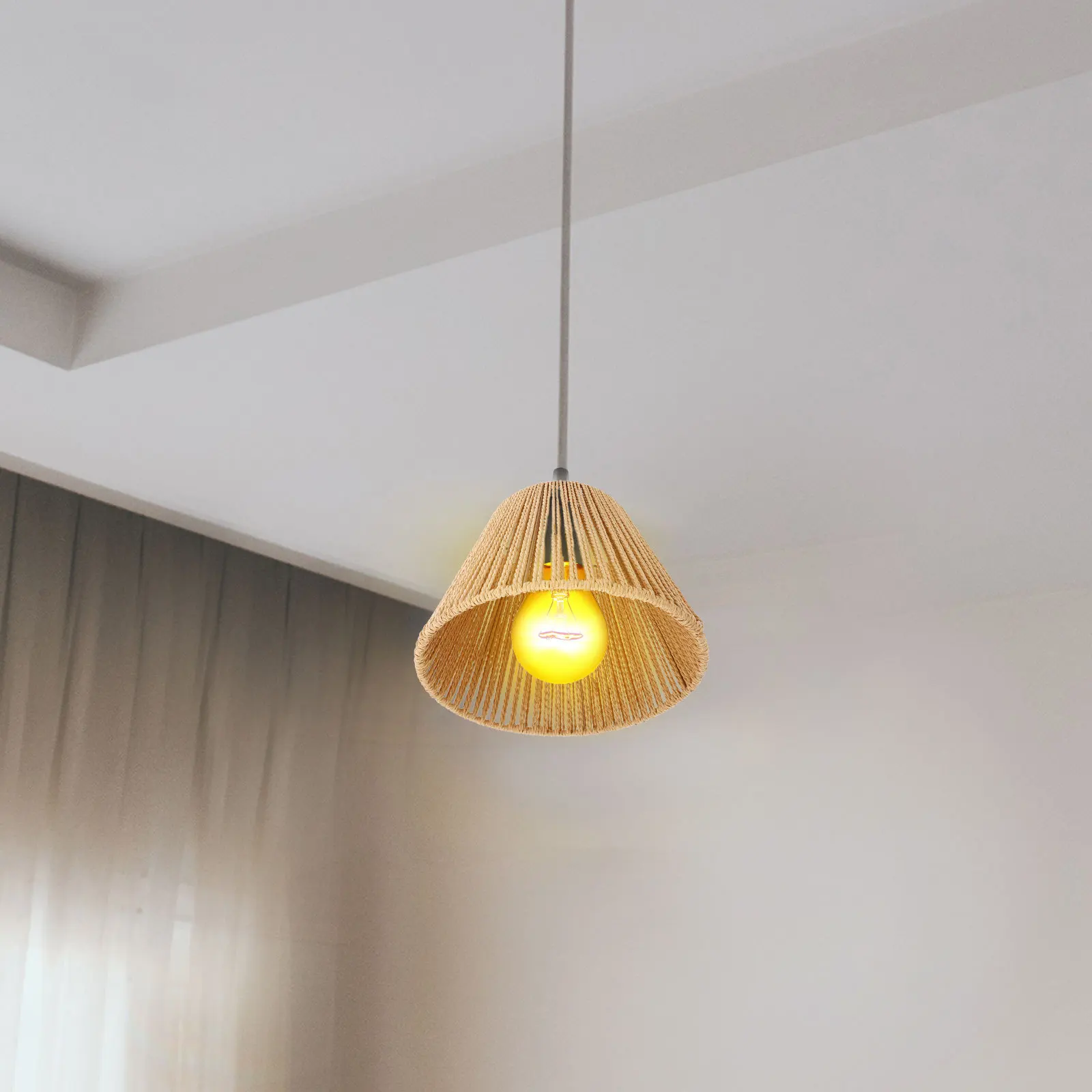 

Boho Rattan Lamp Shade Wicker Woven Bell Pendant Light Cover for Table Floor Wall Sconce Vintage Bamboo Decor Replacement