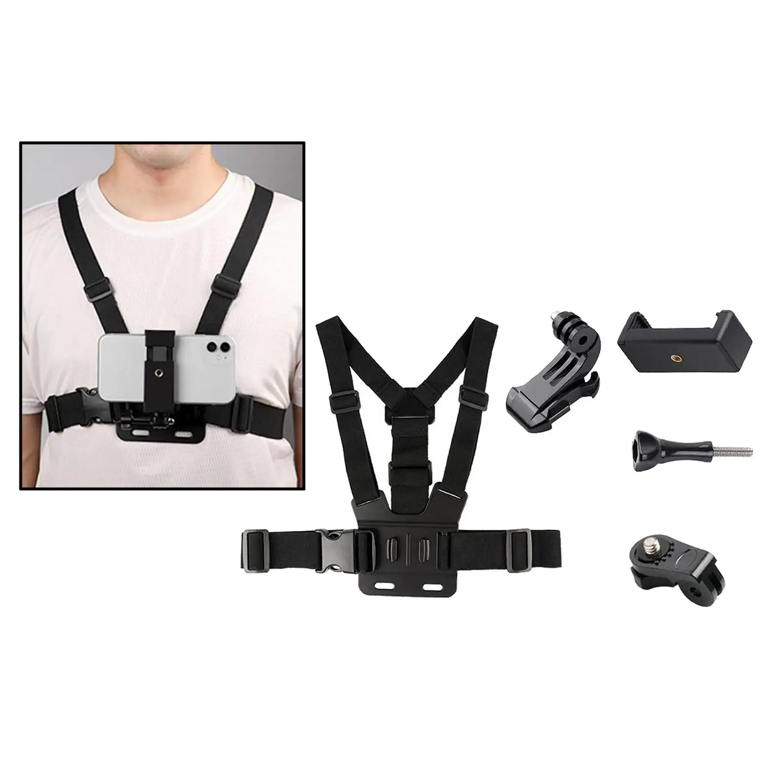 1Pc Adjustable Phone Clip Holder With Chest Strap Fixation Bracket for Sport Camera Mobile Phone Camera Black Holder Accessory