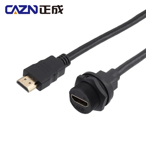 Imagen 2 del producto Receptáculo de montaje en Panel trasero hembra a Cable macho recto, Cable roscado, 4K, 60HZ, chapado en oro, HDMI, resistente al agua IP67