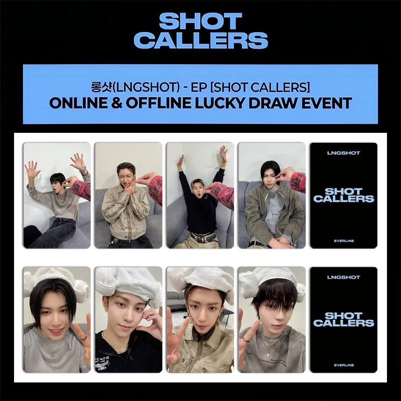 

4 шт. K-pop фотокарточки группы LNGSHOT из нового альбома "SHOT CALLERS" EVERLINE, с дисконтной картой, OHYUL LOUIS RYUL WOOJIN, маленькие карточки