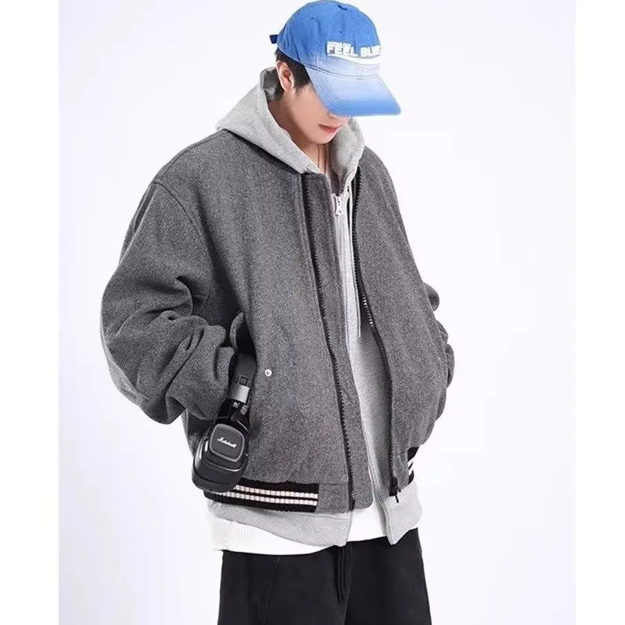 

Loose Men's Jaet 2024 Spring Autumn Sli Streetwear Harajuku Sle Korean Version Casual Coat Stand Fit Long Sve