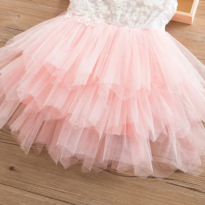 Girls Pink Summer Dress Sequined Evening Party Princess Velvet Tutu Gown Baby Birthday Prom Clothes 2-6Y Toddler Girl Dresses