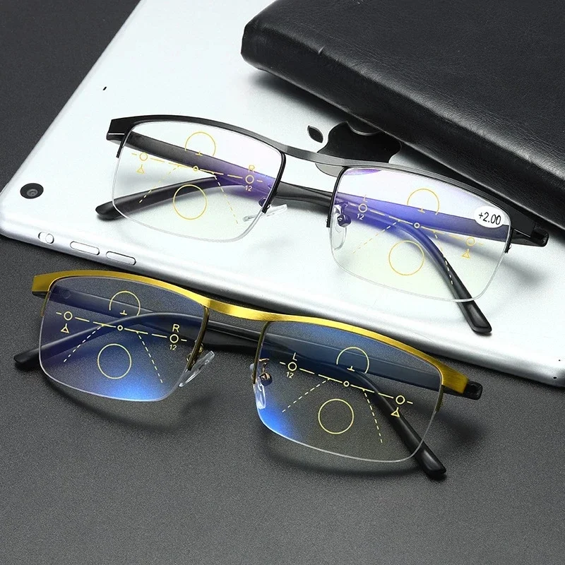 IENJOY Intelligent Multifocal Progressive Reading Glasses Half Frame Dual-use Anti-Blue Light  Automatic Adjustment Eyewear