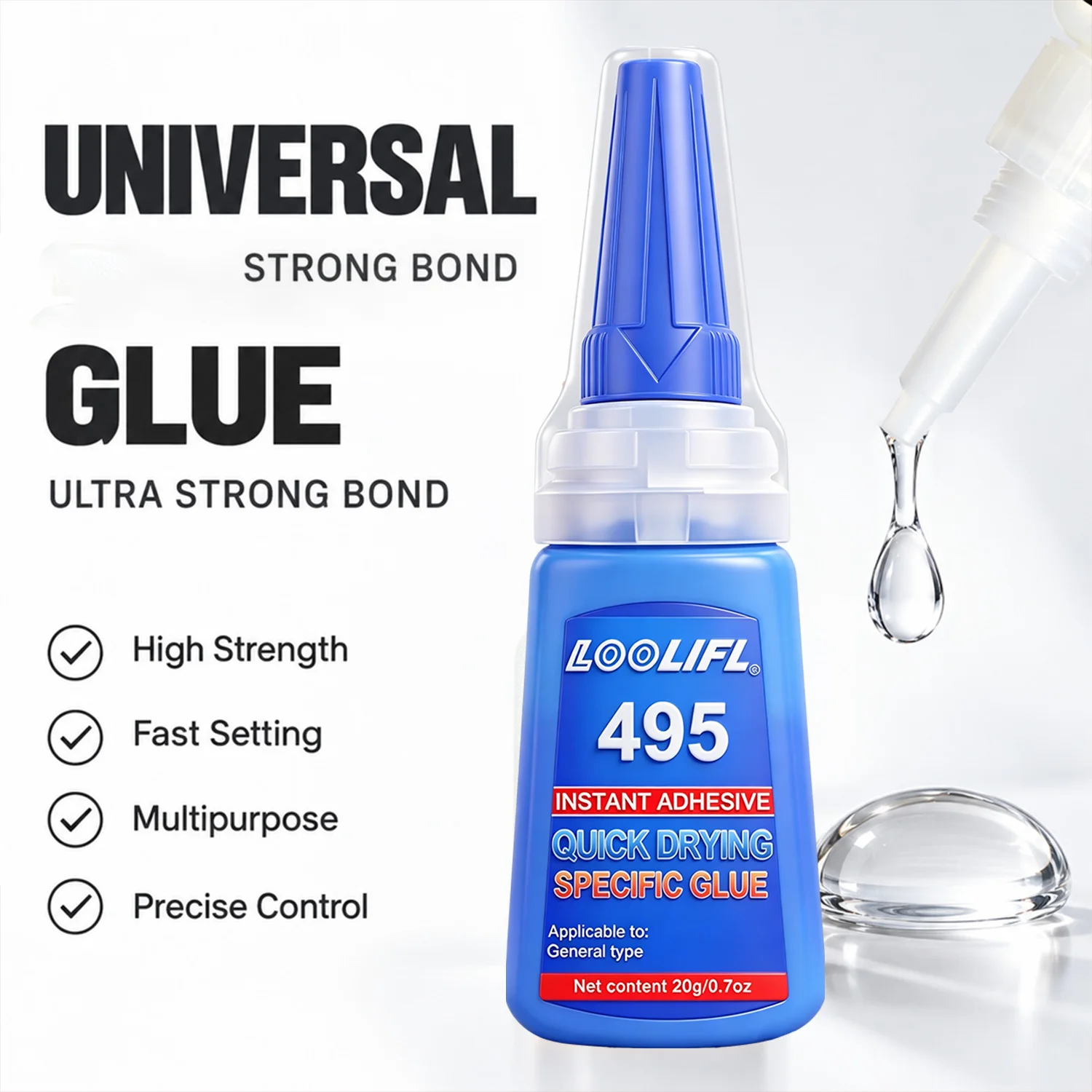 LOOLIFL 495 Super Instant Glue High Strength Quick Dry Adhesive Universal Transparent For Plastic Metal Rubber DIY Wood Repair view 2