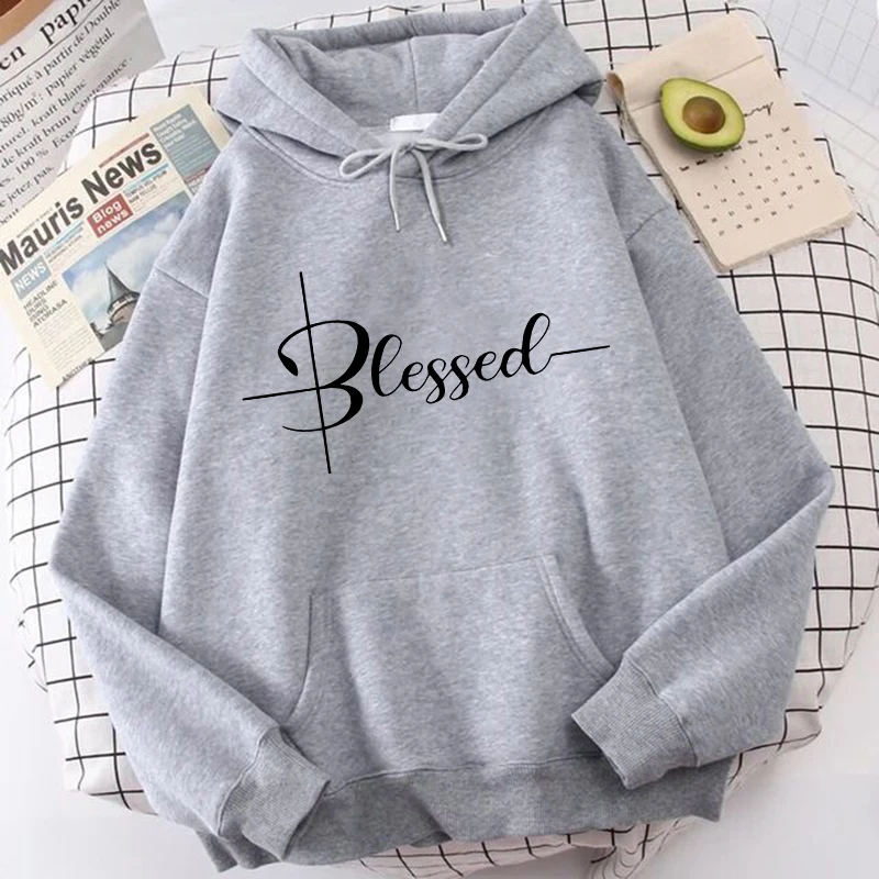 Moda Y2k Lettera "Blessed: Stampa Felpe con tasca a marsupio Casual Manica lunga con cappuccio Abbigliamento donna Felpa Harajuku Felpa con cappuccio