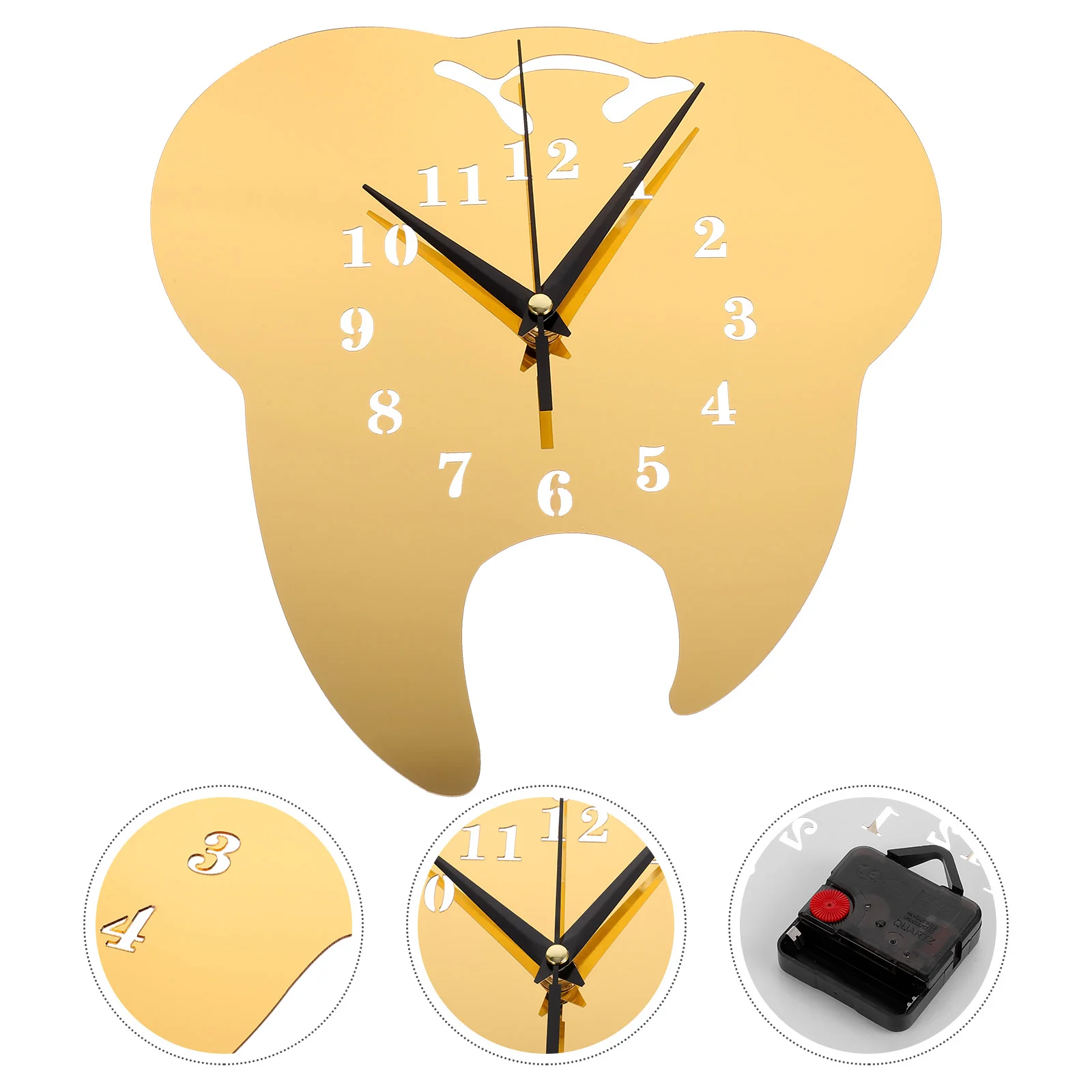 Acrylic Tooth-shaped Mirror Wall Clock Modern Dental Clinic Silent Decorative Office Vintage