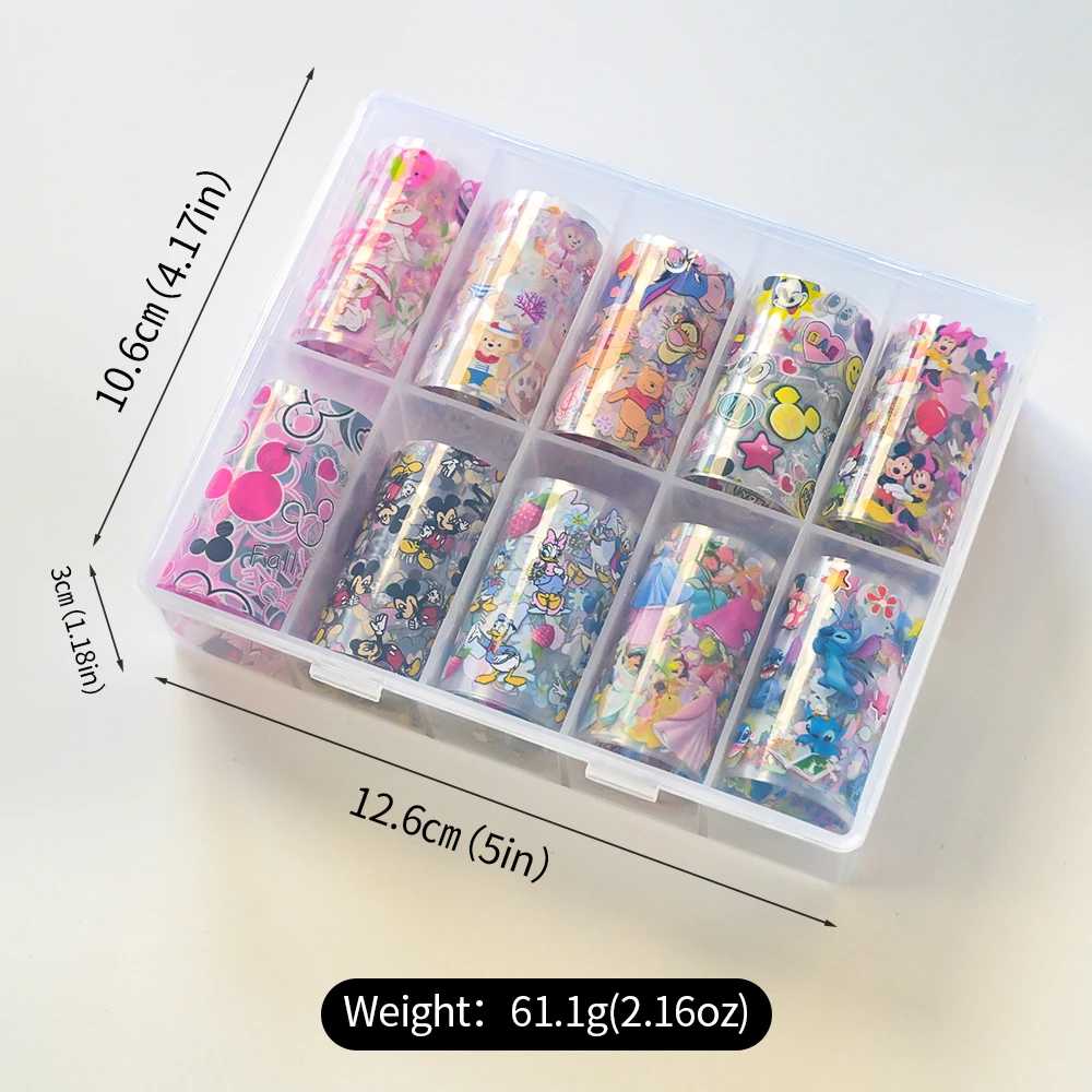 10 롤 만화 미키 마우스 네일 전송 스티커 4*100cm 스티치 도널드 덕 위니 베어 귀여운 네일 전송 인쇄 슬라이더