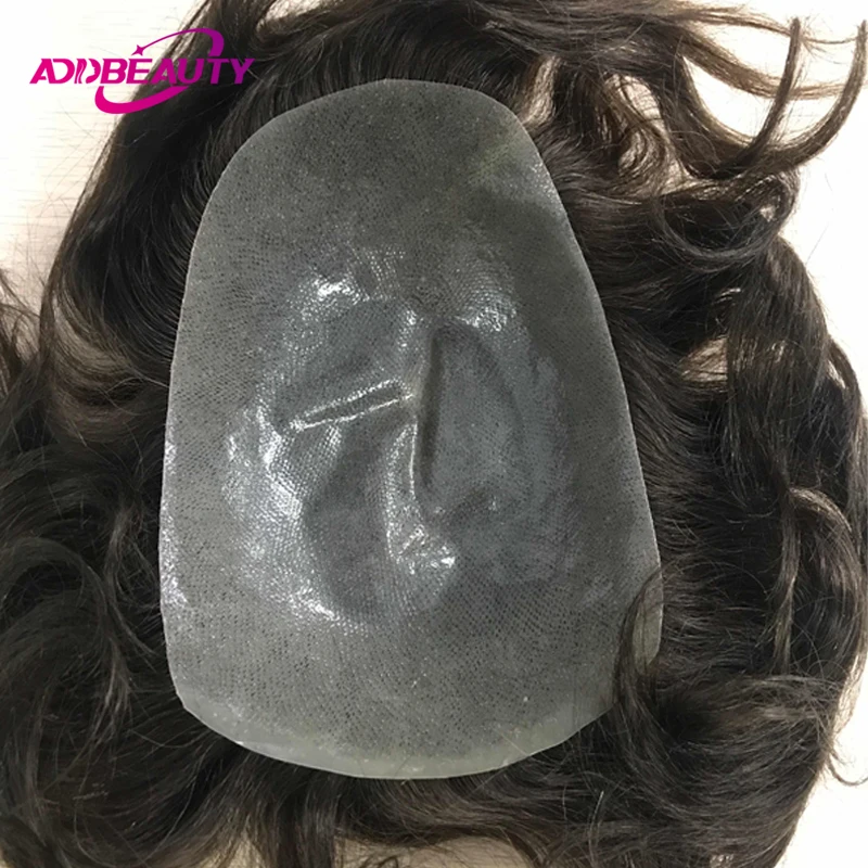 Addbeauty Vloop Toupee for Men Thin Skin PU 0.04-0.06cm Human Hair Prostheses Wave Straight Indian Human Hair Wigs Natural Color