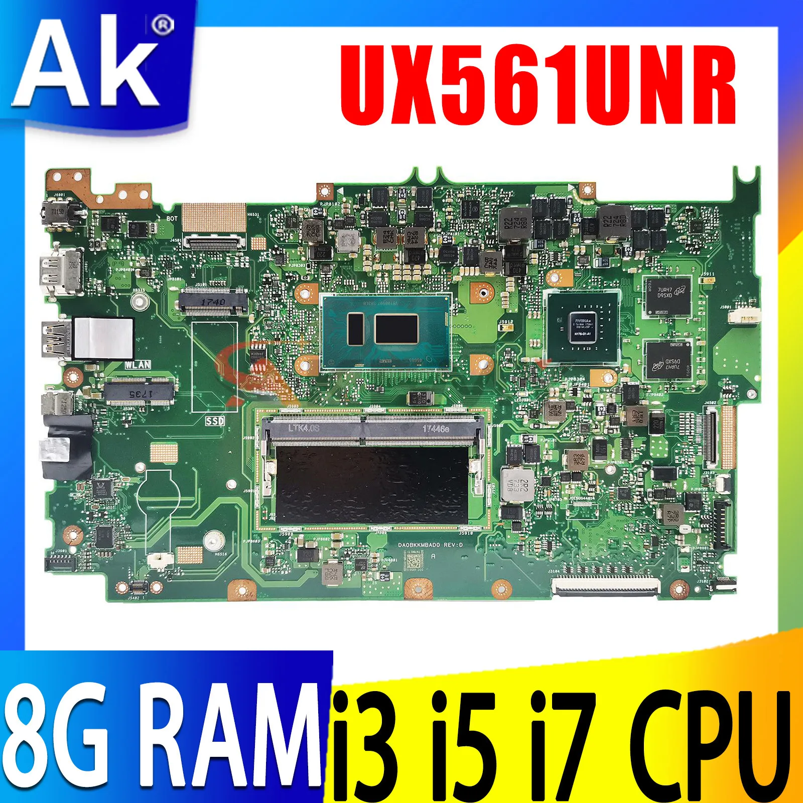 Shenzhen ux561uar mainboard für zenbook flip ux561uar ux561unr ux561ua ux561un q525uar ux561 laotop motherboard mit i3 i5 i7 8g