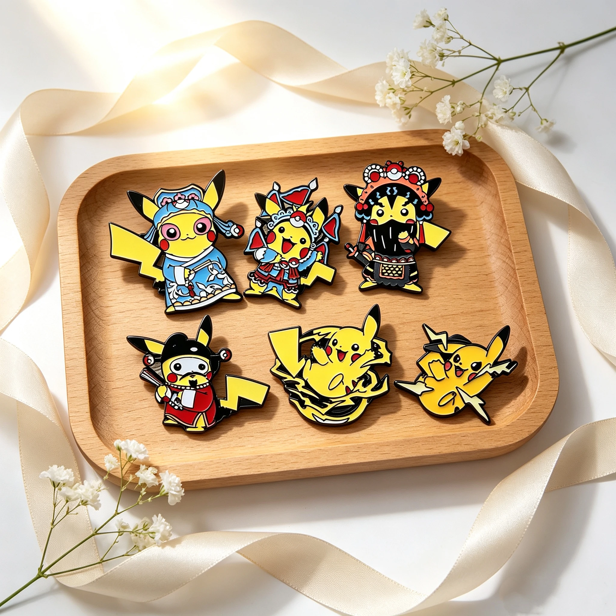 6Pcs Chinese Opera Chibi Creature Enamel Pins, Cartoon Beast in Traditional Costume, Lapel Badges for Backpack Clothing Decor