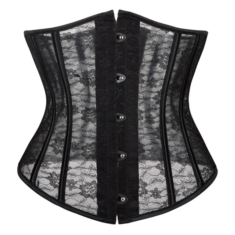 

Corset Underbust Top Sexy Transparent Mesh Lace Women Lingerie Vintage Shape Body Waist Cincher Bustier White Black