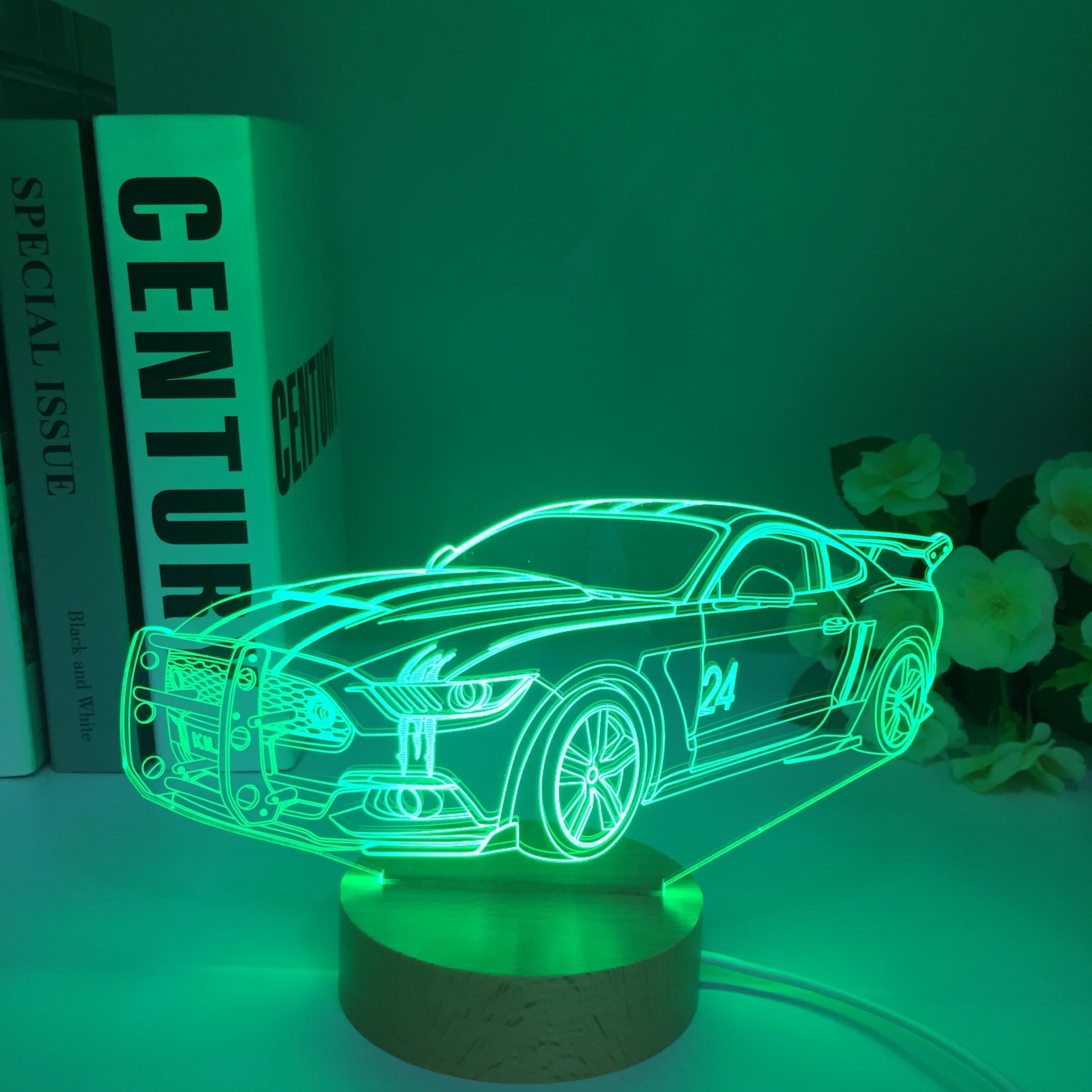 Luminous 3D Nightlight Visual Illusion LED 7 Colors Wooden Light Flashing Back to the Future Levitation Vehicle Car Model Toys