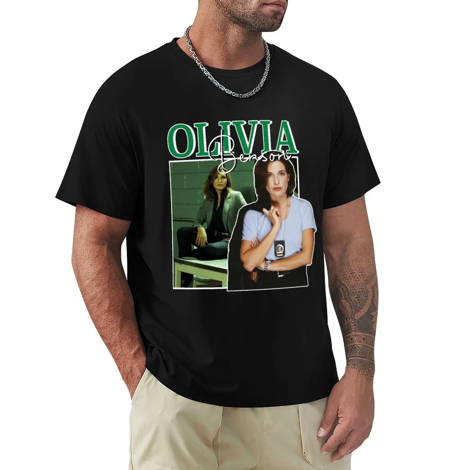 

Olivia Benson Vintage Sticker T-Shirt sweat summer top tops boys whites workout shirts for men