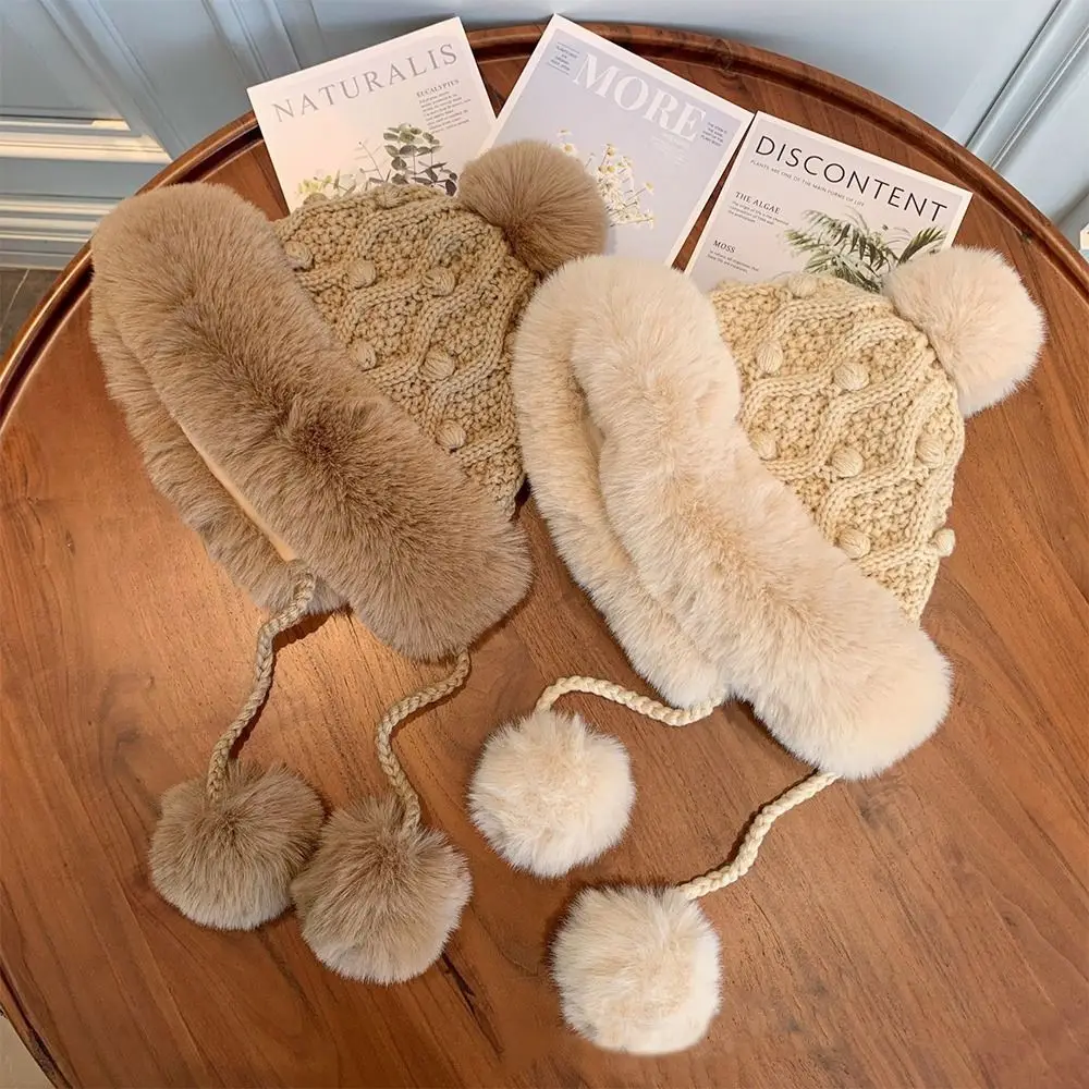 

Милая вязаная зимняя шапка-бини, ветрозащитная, морозостойкая, лыжная шапка, регулируемая мягкая защитная шапка для ушей на открытом воздухе