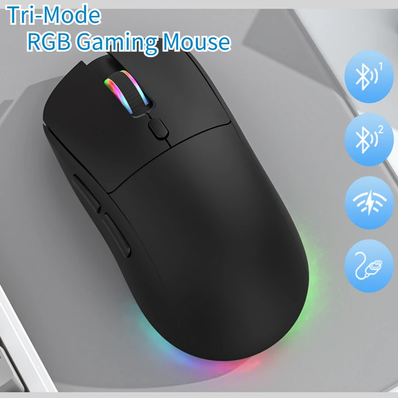 Tri-mode RGB Gaming Mouse Dual BT/2.4G/USB Wired Mouse Rechargeable Mouse 6 Button 4800DPI Bluetooth 5.3 Mouse for Laptop Tablet