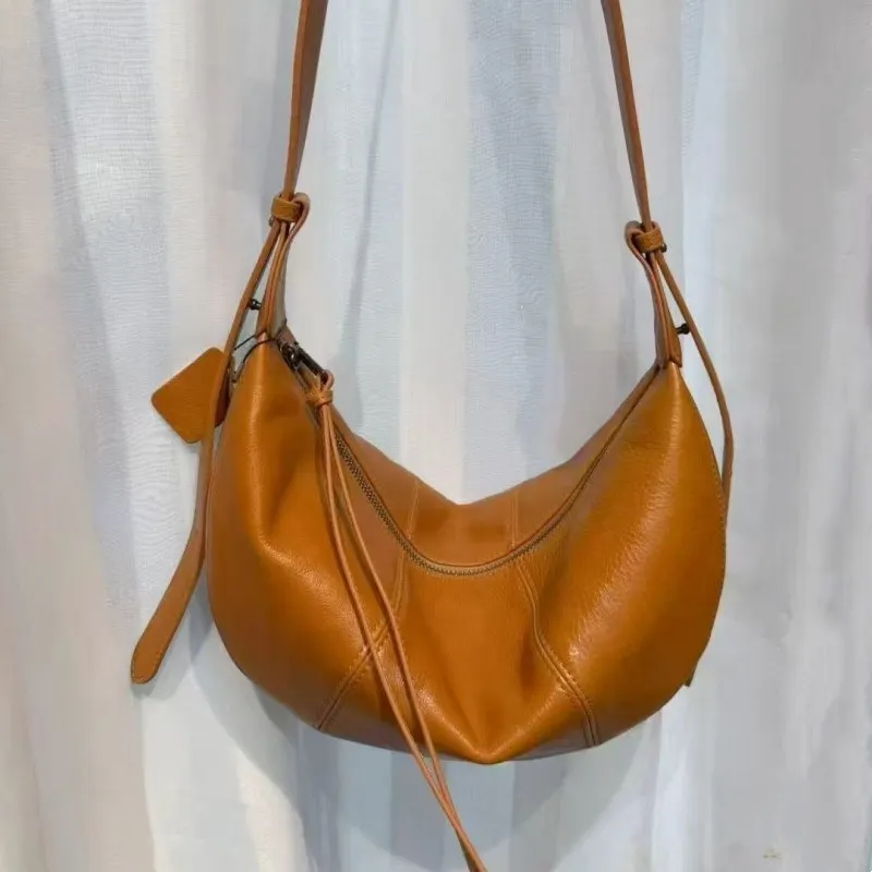 

2026 Genuine Leather Armpit Bag Retro Niche Croissant Shoulder Crossbody Laid-back Style Dumpling Designer Luxury Bag