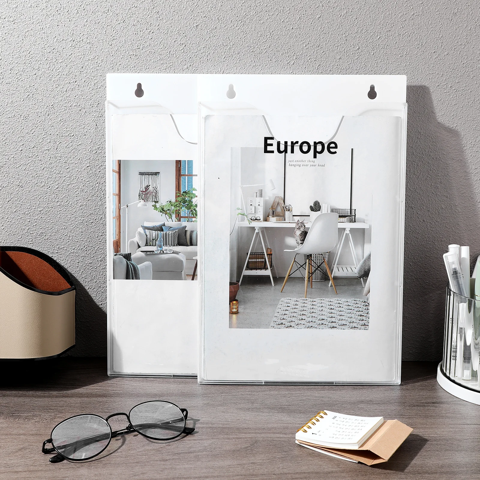 

2 pcs File Organizer Acrylic Wall Mounted Document Holder Vertical File Rack For Office Magazines Envelopes Flyer Display Stand