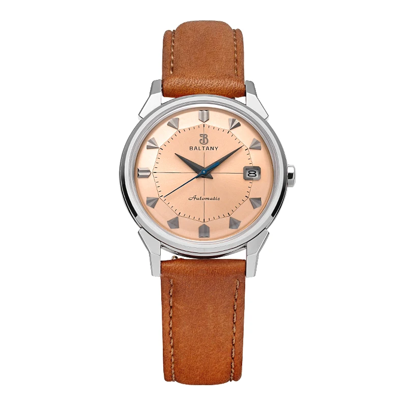 Baltny Automation Watch Man S4106 Vintage Pie-Pan Dial Mechanical Watches See-through Caseback Sapphire 5Bar 36mm Dress Watch