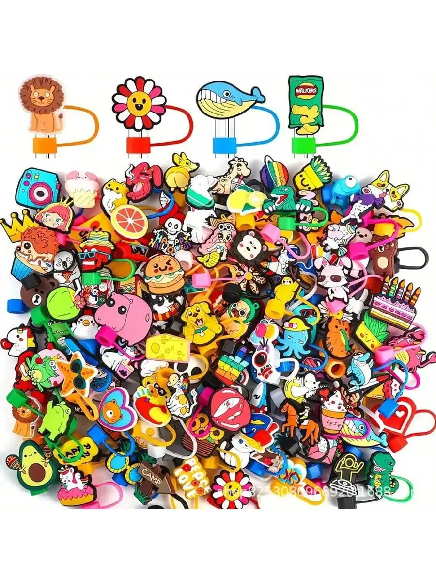 

30/50/100/150/200 шт. милые мультяшные соломенные топперы, многоразовые соломенные защитные чехлы диаметром 10 мм (0,4 дюйма) — аксессуары для стаканов.