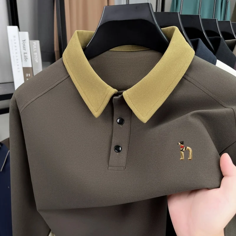 Hochwertiges Luxus-Langarm-Poloshirt für Herren, Frühling-Herbst, neuer Trend, Markenprodukt mit niedlicher Hundestickerei, koreanisches Casual-T-Shirt mit Reverskragen. – Detail 9