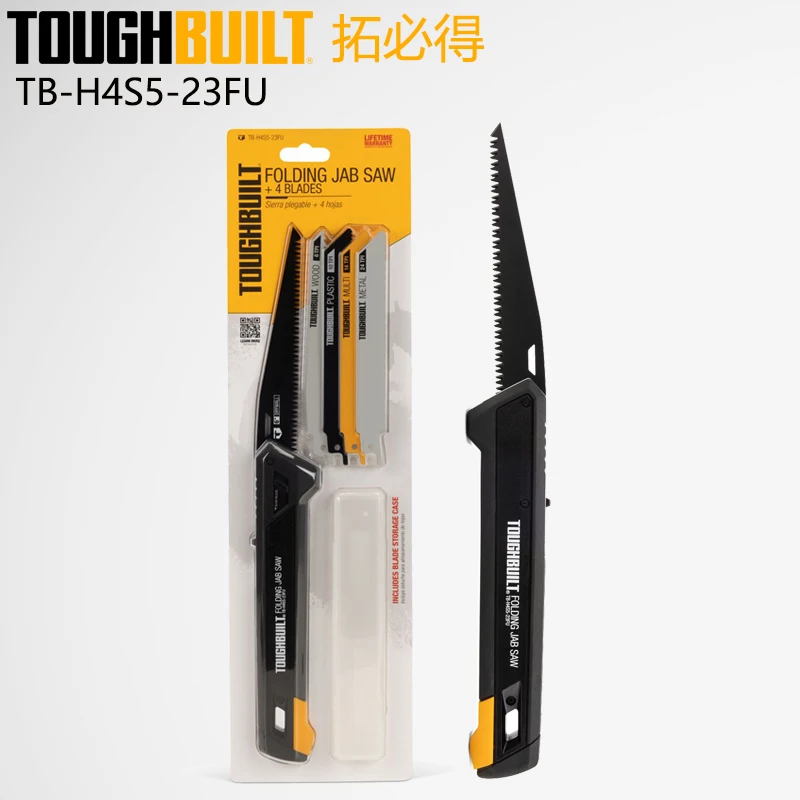 TOUGHBUILT TB-H4S5-23FU Sierra Jab plegable con 4 hojas para madera, plástico, multimetal, incluye estuche de almacenamiento, sierra recíproca