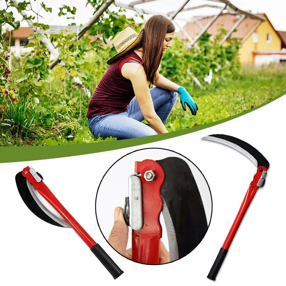 Agricultural Long Handle Folding Sickle Cutting Wheat Weeding Scythe Lawn Sickle Mower Knife Gardening Garden Tool Grass Fa A4c5