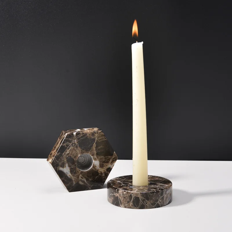 Minimalist Marble Candle Holder Polygonal Design Candle Stand Natural Handcrafted for Home Table Decor & Modern Zen Space